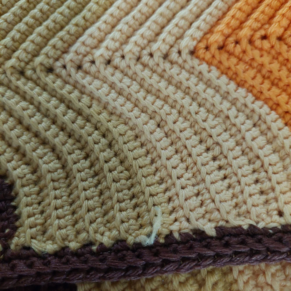 Handmade Crochet Chevron Afghan Blanket Retro 70s Earth Tones Orange Brown